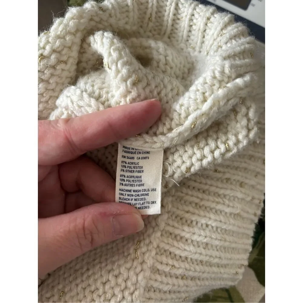 American Eagle Vintage Boyfriend Crewneck Sweater Size M Cream Metallic